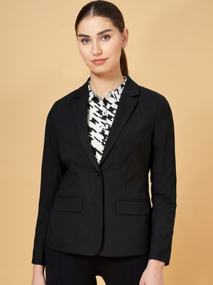 PP TRENDS Solid Single Breasted Formal Women Blazer(Black)