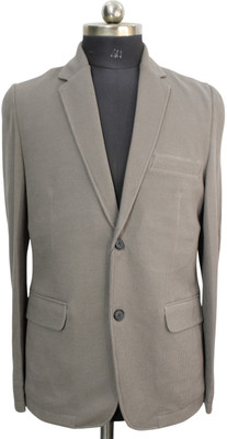 M MASTER Solid Single Breasted Formal Men Blazer(Grey)