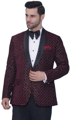 FAVOROSKI Embellished Tuxedo Style Wedding Men Blazer(Maroon)