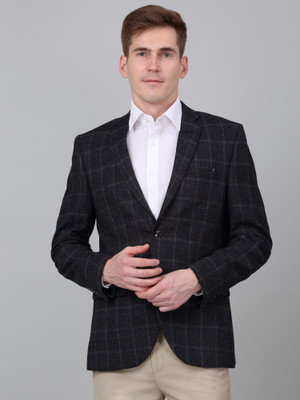 CANTABIL Checkered Single Breasted Formal Men Blazer(Black)