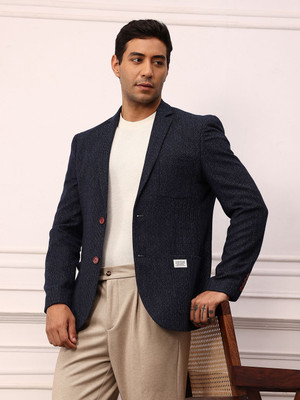 Mr Bowerbird Self Design Single Breasted Casual Men Blazer(Blue)