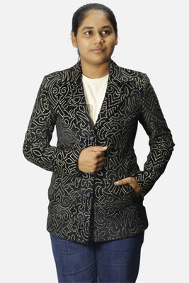 gargian master cut Printed Single Breasted Formal, Party Women Blazer(Black)