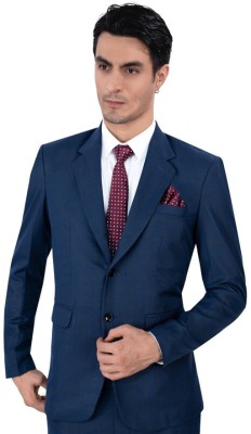 french crown Solid Single Breasted Casual Men Blazer(Blue)