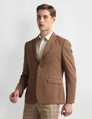 ARROW Solid Single Breasted Formal Men Blazer(Brown)
