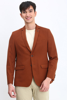 Allen Solly Self Design Single Breasted Casual Men Blazer(Maroon)