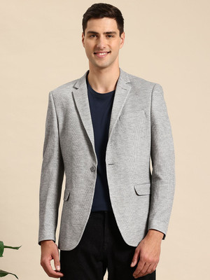 Mast & Harbour Solid Single Breasted Formal Men Blazer(Grey)