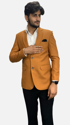 gargian master cut Solid Single Breasted Wedding Men Blazer(Gold)