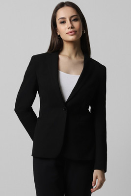 VAN HEUSEN Solid Single Breasted Formal Women Blazer(Black)