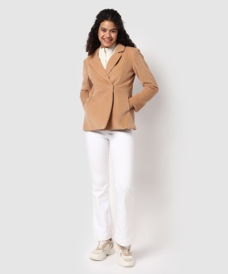 CAMPUS SUTRA Solid Single Breasted Casual Women Blazer(Beige)