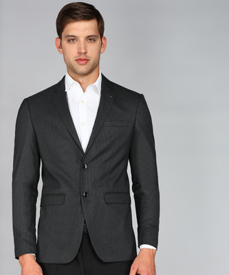 LOUIS PHILIPPE Solid Single Breasted Formal Men Blazer(Grey)