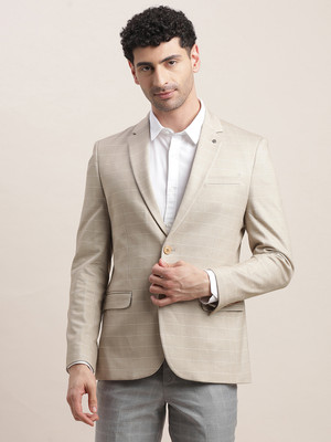 TURTLE Checkered Single Breasted Casual Men Blazer(Grey)
