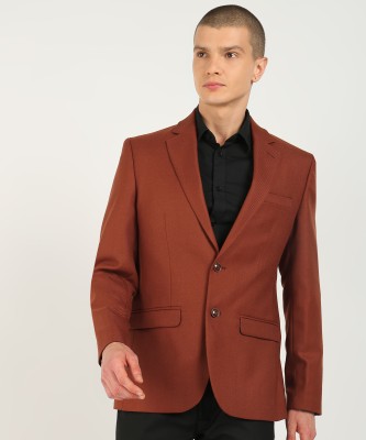 PARK AVENUE Solid Single Breasted Formal Men Blazer(Orange)