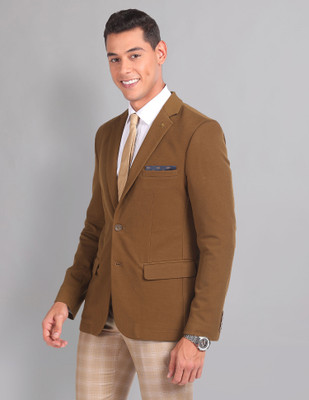 AD by Arvind Solid Single Breasted Casual Men Blazer(Brown)