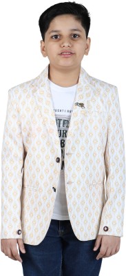 Jammer Printed Single Breasted Party Boys Blazer(White)