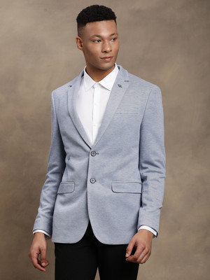 TURTLE Solid Single Breasted Casual Men Blazer(Light Blue)