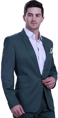 FIVEFEB Solid Single Breasted Formal Men Blazer(Green)