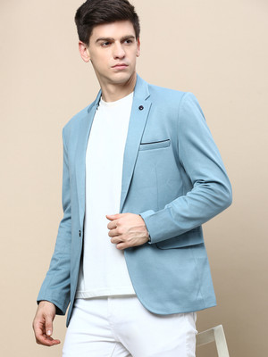 SHOWOFFFF Solid Single Breasted Casual Men Blazer(Light Blue)