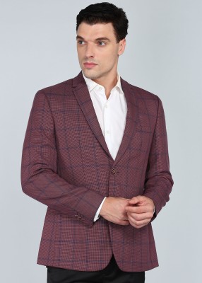 PARK AVENUE Checkered Single Breasted Formal Men Blazer(Maroon)