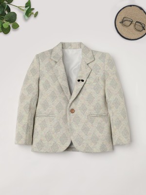 Ridokidz Striped Single Breasted Casual Boys Blazer(White)