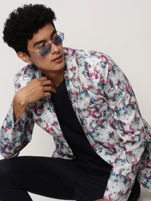 Showoff Printed Single Breasted Casual Men Blazer(White)