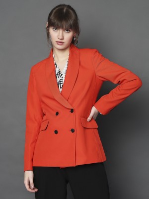 VERO MODA Solid Double Breasted Casual Women Blazer(Orange)