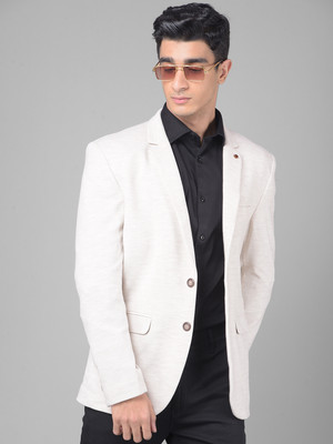 CRIMSOUNE CLUB Solid Single Breasted Casual Men Blazer(White)