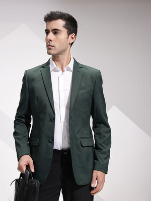 INVICTUS Solid Single Breasted Formal Men Blazer(Green)