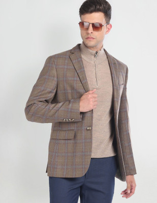 ARROW Checkered Single Breasted Formal Men Blazer(Brown)