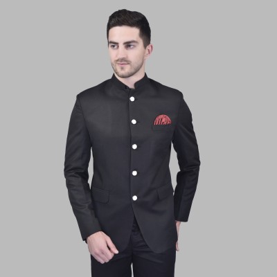 METRONAUT Solid Mandarin Casual Men Blazer(Black)