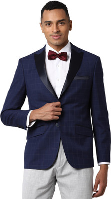 PETER ENGLAND Checkered Single Breasted Formal Men Blazer(Dark Blue)