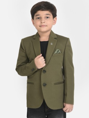 CRIMSOUNE CLUB Solid Single Breasted Casual Boys Blazer(Green)