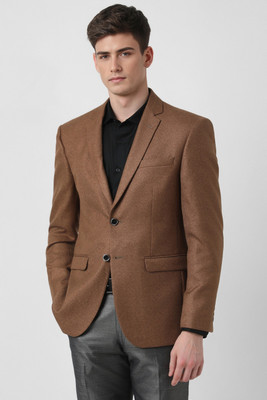 PETER ENGLAND Solid Single Breasted Formal Men Blazer(Brown)