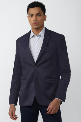 VAN HEUSEN Solid Single Breasted Formal Men Blazer(Dark Blue)