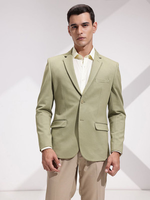INVICTUS Solid Double Breasted Formal Men Blazer(Green)
