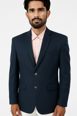 Shadabgarment Self Design Single Breasted Party, Wedding, Casual, Formal, Festive & Wedding Men Blazer(Blue, Dark Blue)