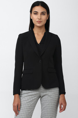 VAN HEUSEN Solid Single Breasted Formal Women Blazer(Black)
