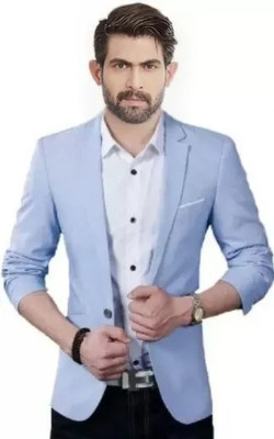 HUMJOLI MENS WEAR Solid Single Breasted Formal, Casual, Party, Festive & Wedding Men Blazer(Light Blue)