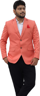 ALJAAMI Solid Single Breasted Casual Men Blazer(Orange)