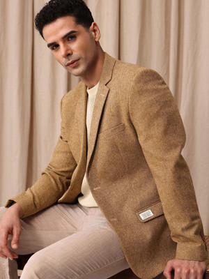 Mr Bowerbird Self Design Single Breasted Casual Men Blazer(Brown)