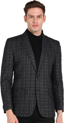 Essentiele Checkered Single Breasted Casual, Formal, Party Men Blazer(Grey)