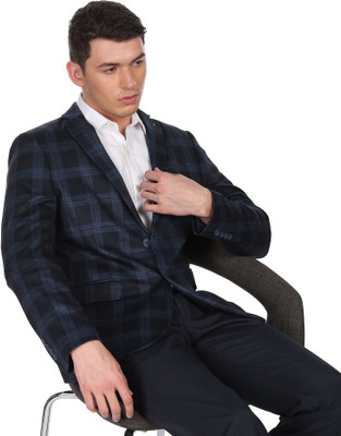 ARROW Checkered Single Breasted Formal Men Blazer(Blue)