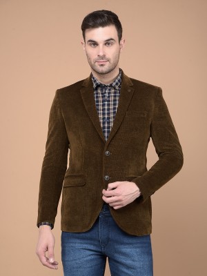 CRIMSOUNE CLUB Solid Single Breasted Casual Men Blazer(Brown)