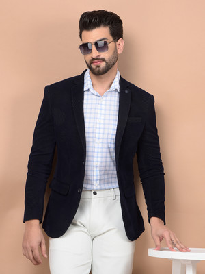 CRIMSOUNE CLUB Solid Single Breasted Casual Men Blazer(Dark Blue)