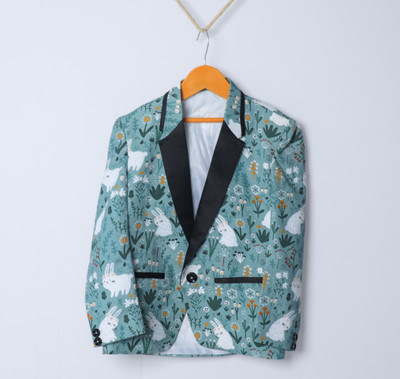 funny bones Printed Tuxedo Style Casual Boys Blazer(Multicolor)
