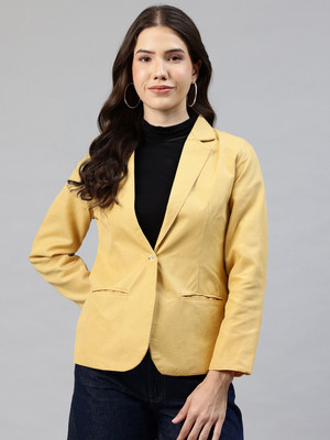 Cottinfab Solid Single Breasted Formal Women Blazer(Beige)