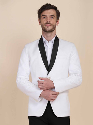 TAHVO Solid Tuxedo Style Festive & Wedding Men Blazer(White)