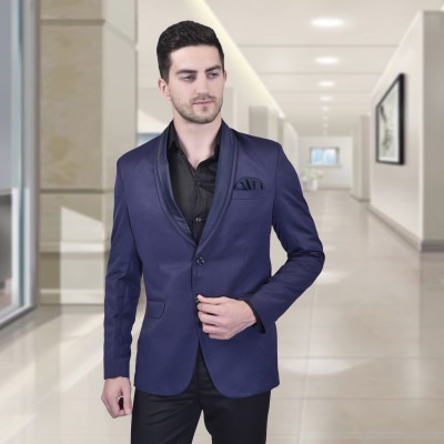 METRONAUT Solid Single Breasted Casual Men Blazer(Dark Blue)