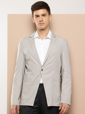 INVICTUS Solid Single Breasted Formal Men Blazer(Grey)