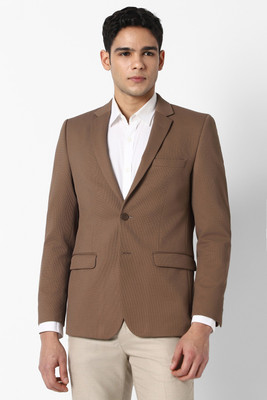 PETER ENGLAND Solid Single Breasted Formal Men Blazer(Brown)