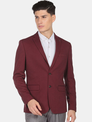 ARROW Solid Single Breasted Formal Men Blazer(Maroon)
